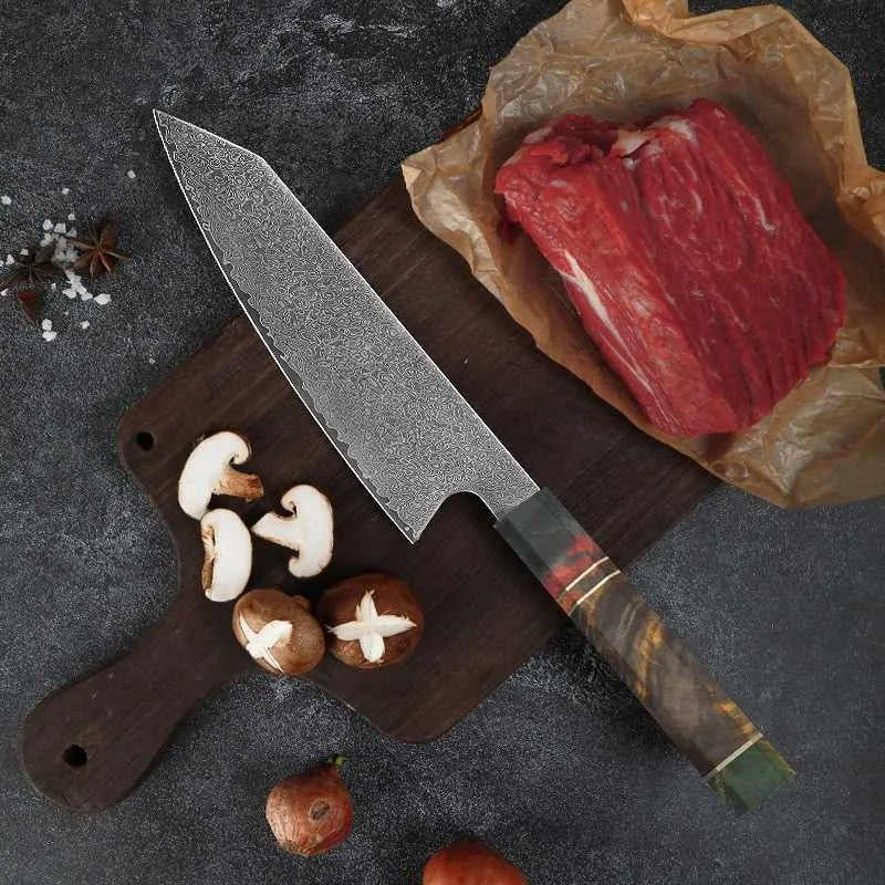 "8'' VG10 Damascus Chef Knife – 67 Layers, Colored Wood Handle