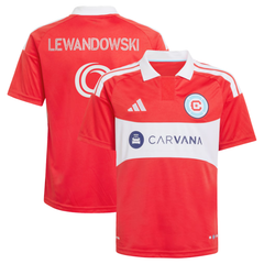 Men's Premium Red and White Polo-Style Custom Football Shirt – Slim Fit Matchday Performance Top (Lewandowski)