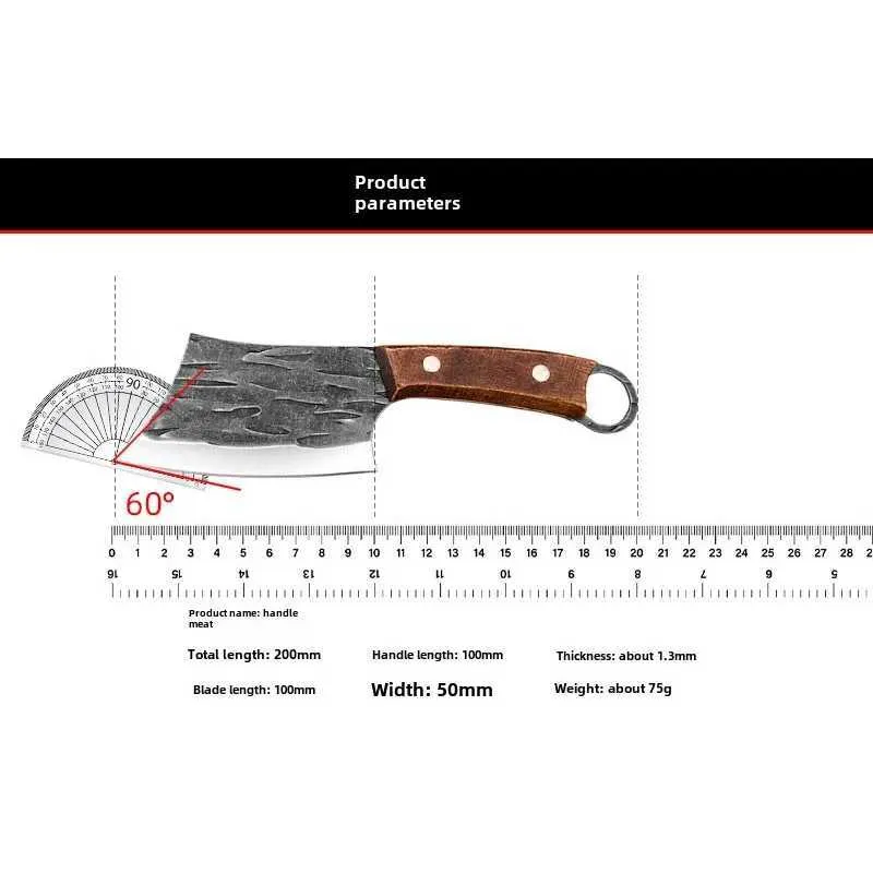 Forged Small Kitchen Cleaver – Wooden Handle Chef Knife for Vegetables & Fruits