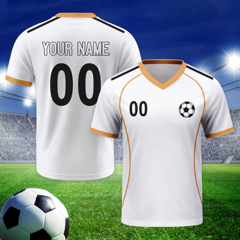 Custom Football Jersey - Personalized White & Gold Soccer Team Shirt