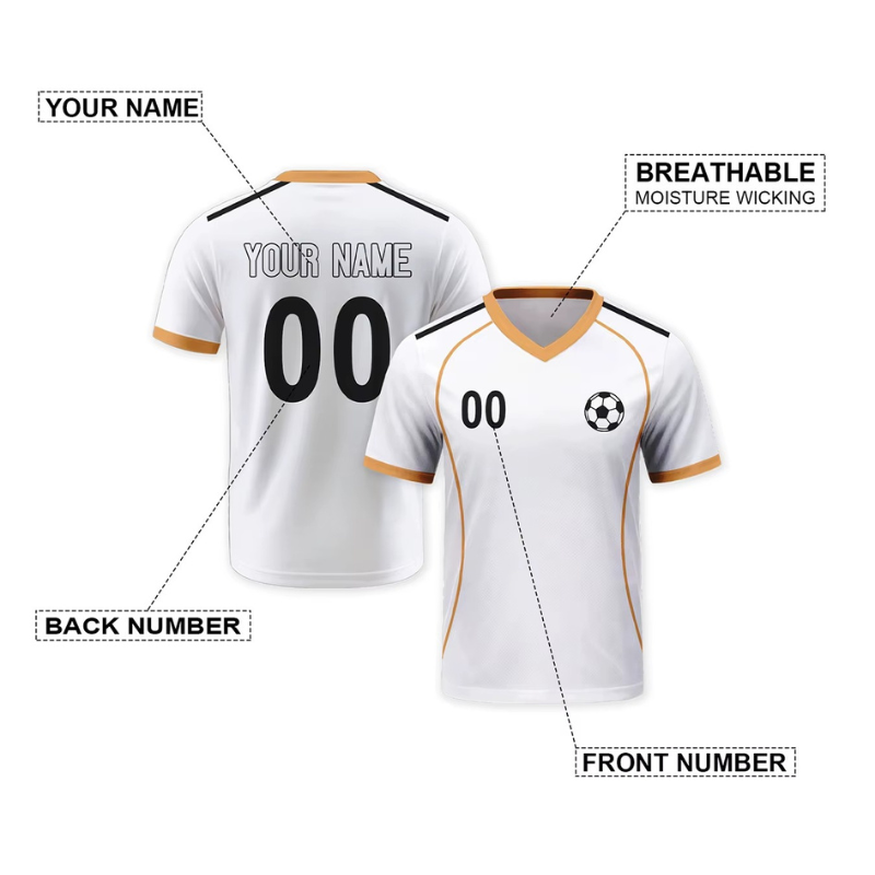 Custom Football Jersey - Personalized White & Gold Soccer Team Shirt