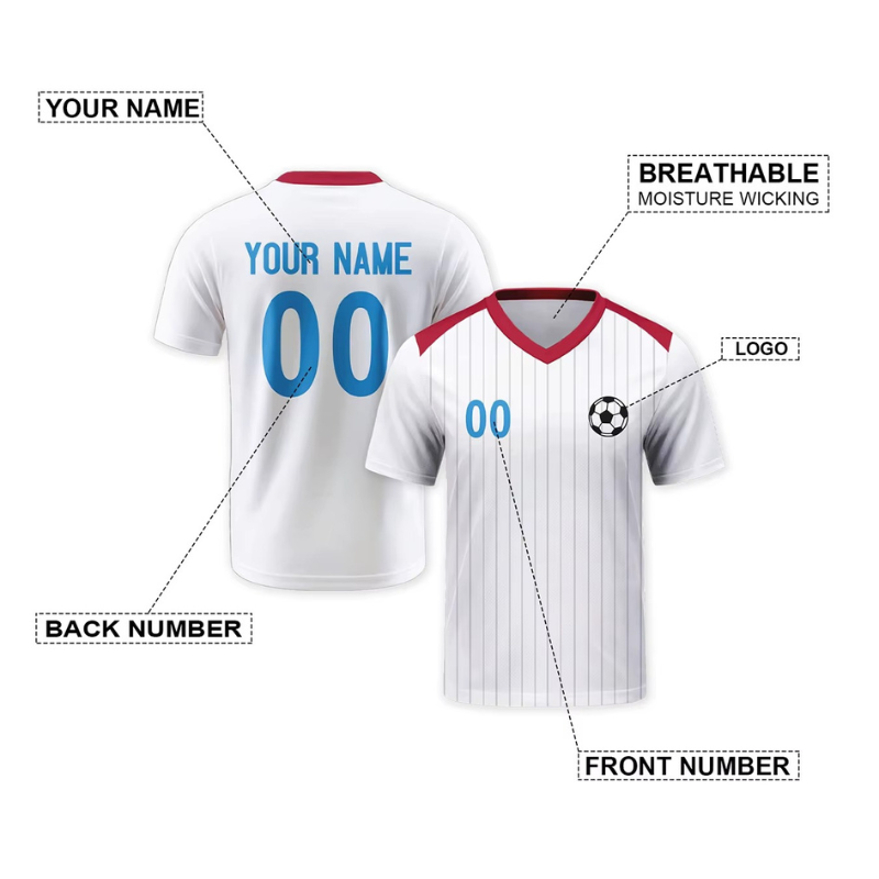 Custom Football Jersey | Personalized White & Red Soccer Team Shirt
