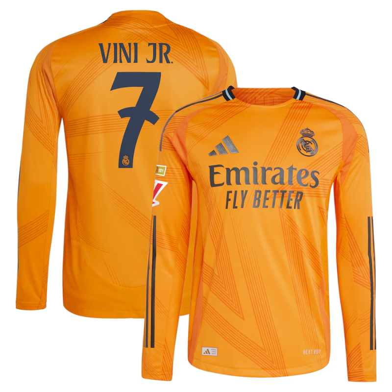 Vini Jr. Real Madrid adidas 2024/25 Away Long Sleeve Player Jersey - Orange Adidas